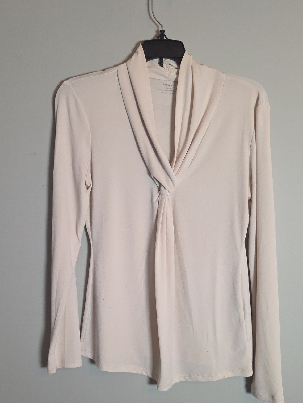Cream Draped Knot-Neck Long Sleeve Top